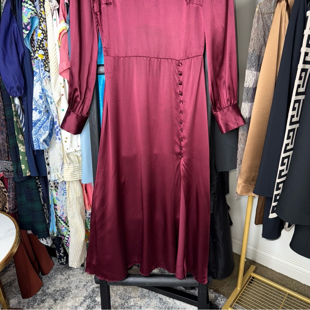 Reformation Maple Silk Midi Dress Plum Burgundy Womens 2 EUC - Picture 11 of 17